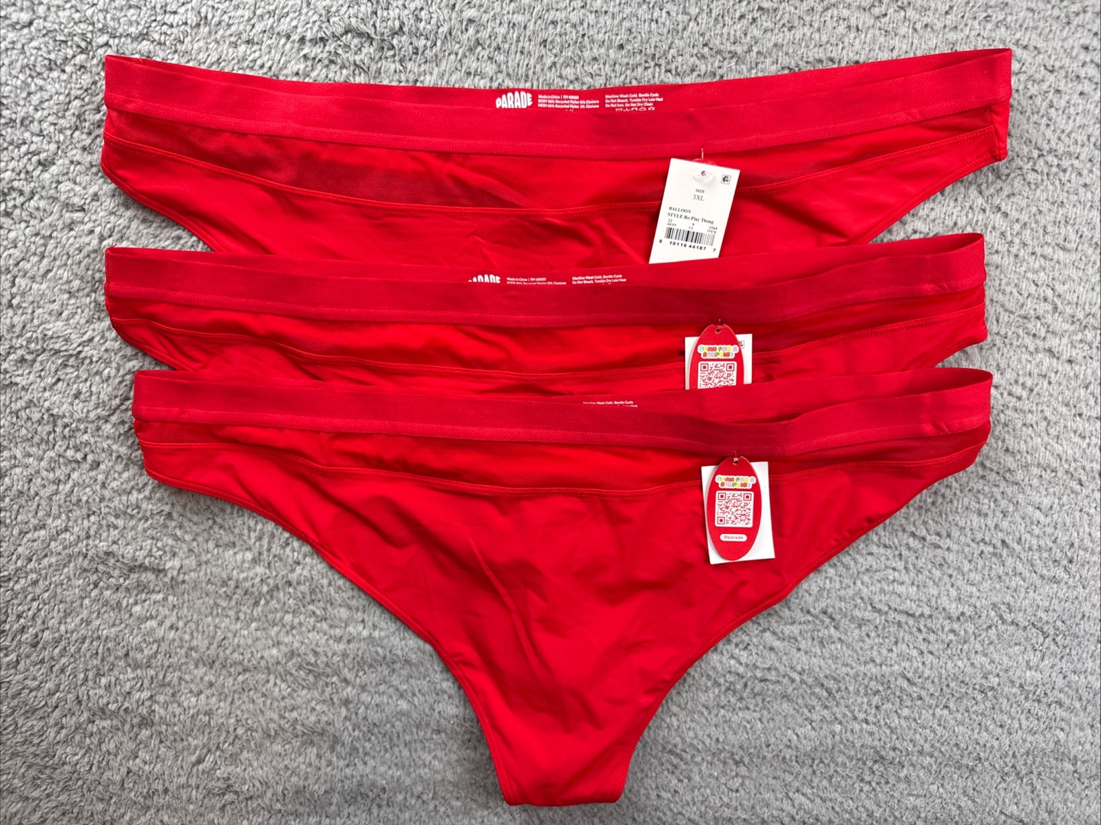 3x Parade Womens 3XL Red Thong Underwear Panties
