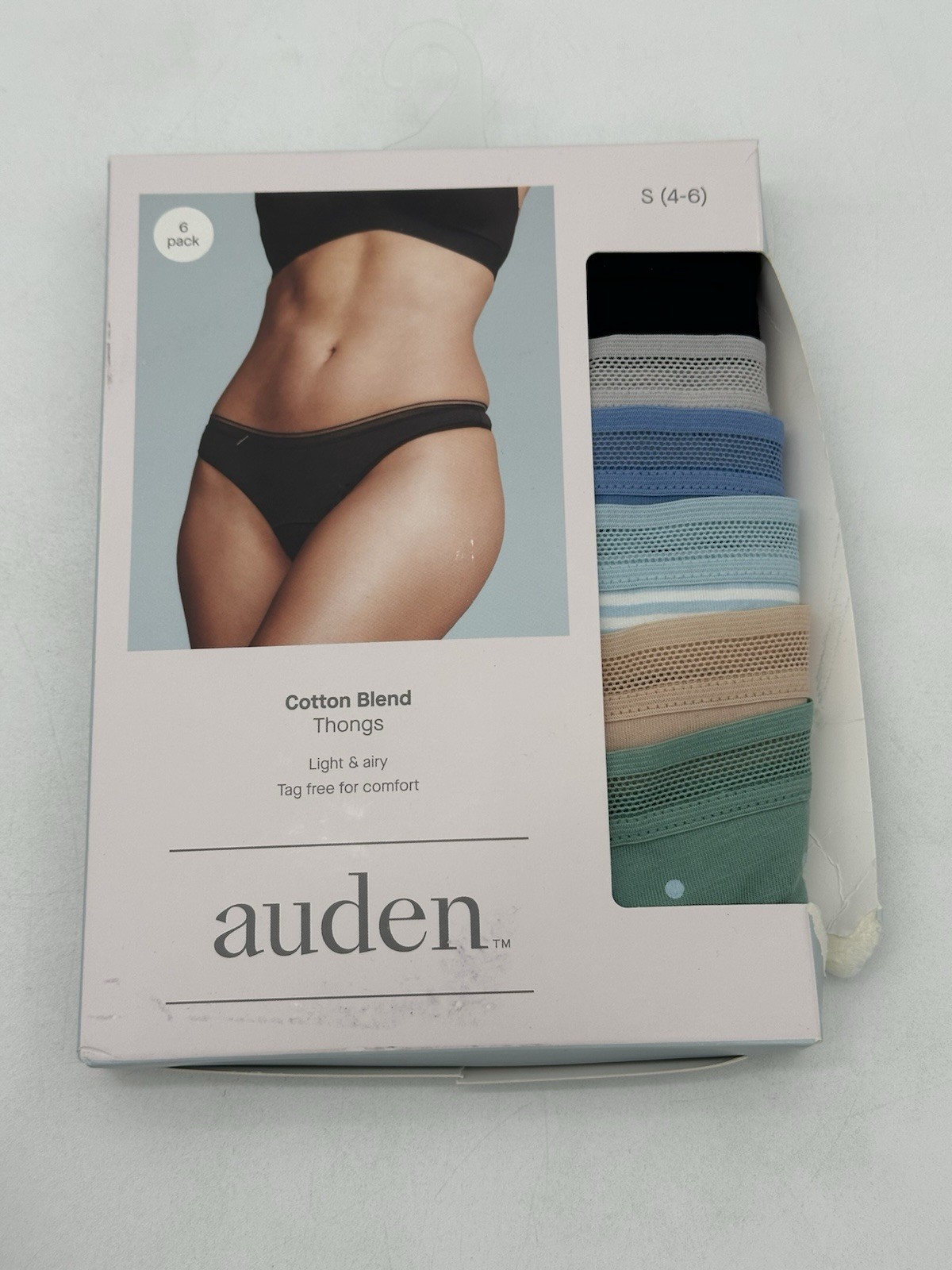 Auden Thongs Womens Small S 4-6 Multicolor Cotton Blend 6 Pack Underwear Briefs