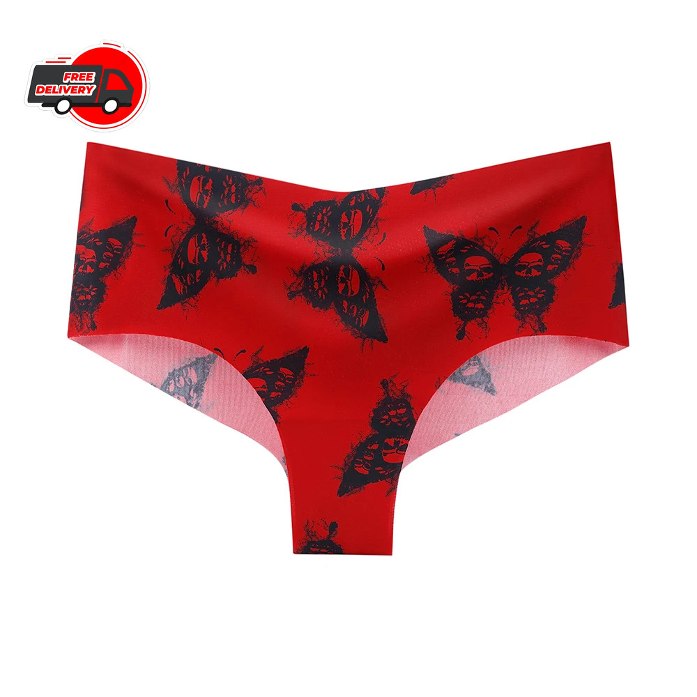 1pc Women Seamless Print Briefs Ice Silk Mid Waist Panties Soft Underwear