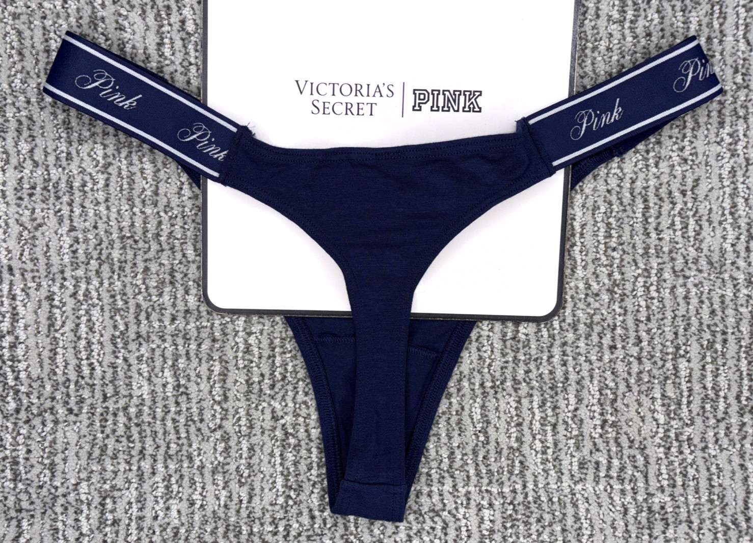 Victoria’s Secret PINK NWT Medium Blue High Leg Thong Panty Cute Spellout Sexy