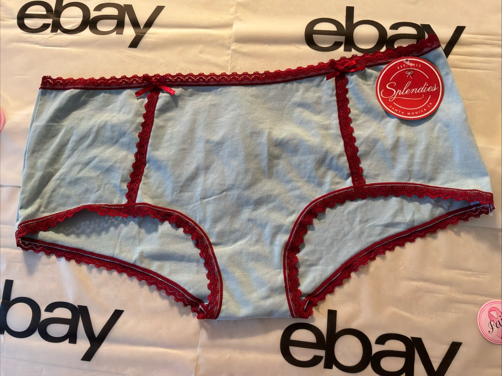 NWT Splendies Sz 1XL Blue Cotton W/ Red Bows-Ribbon Hipster Panty
