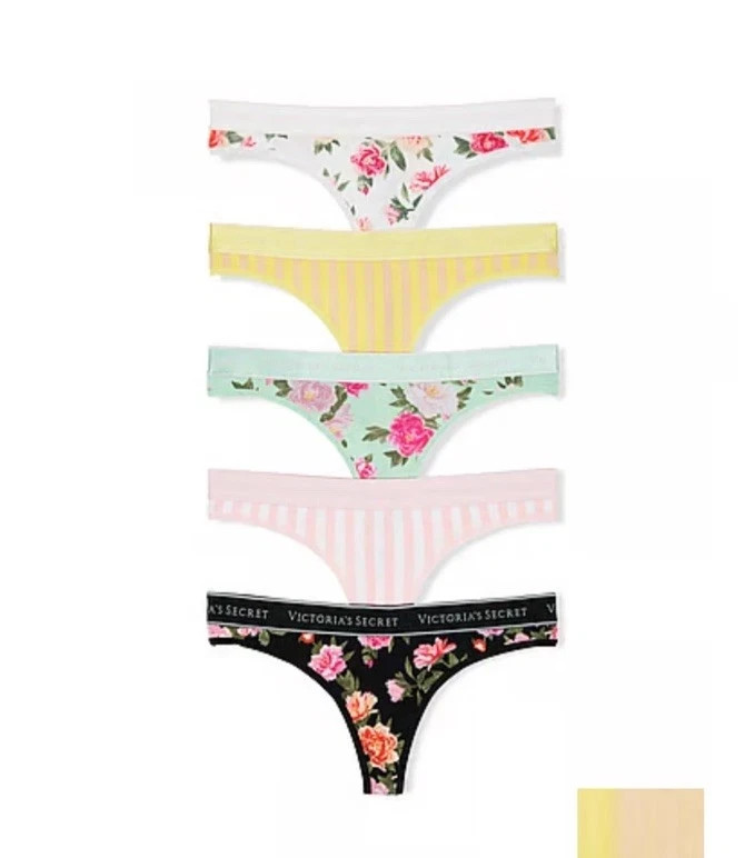 Victoria’s Secret 5-Pack Logo Cotton Thong Panties Size S New #B3-6