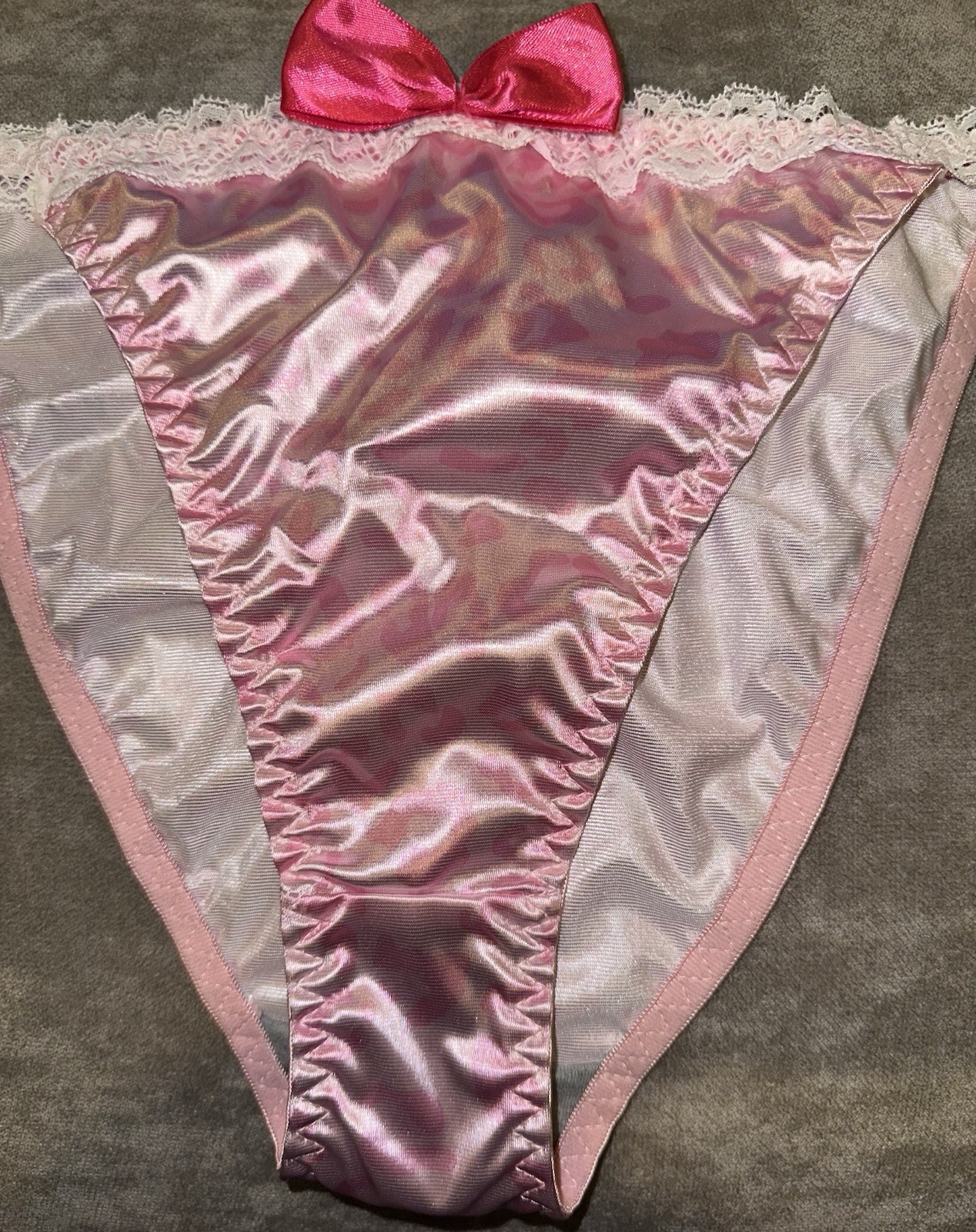 Vtg Styl Pink Animal Print 2nd Skin Satin & Lace String Bikini Panties XL NEW