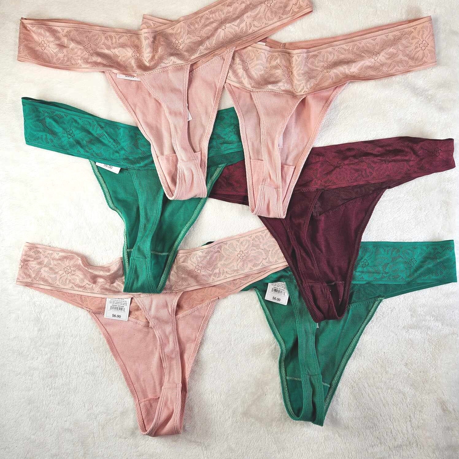 Auden 6pk Cotton Thong Underwear with Lace Waistband Womens Large Stretch