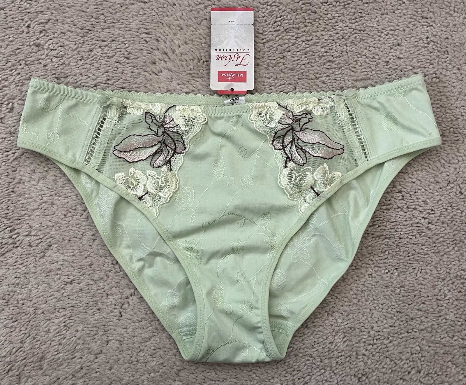 NWT Milavitsa Lace Panties Light Green Embroidered Fashion Collection Size 10