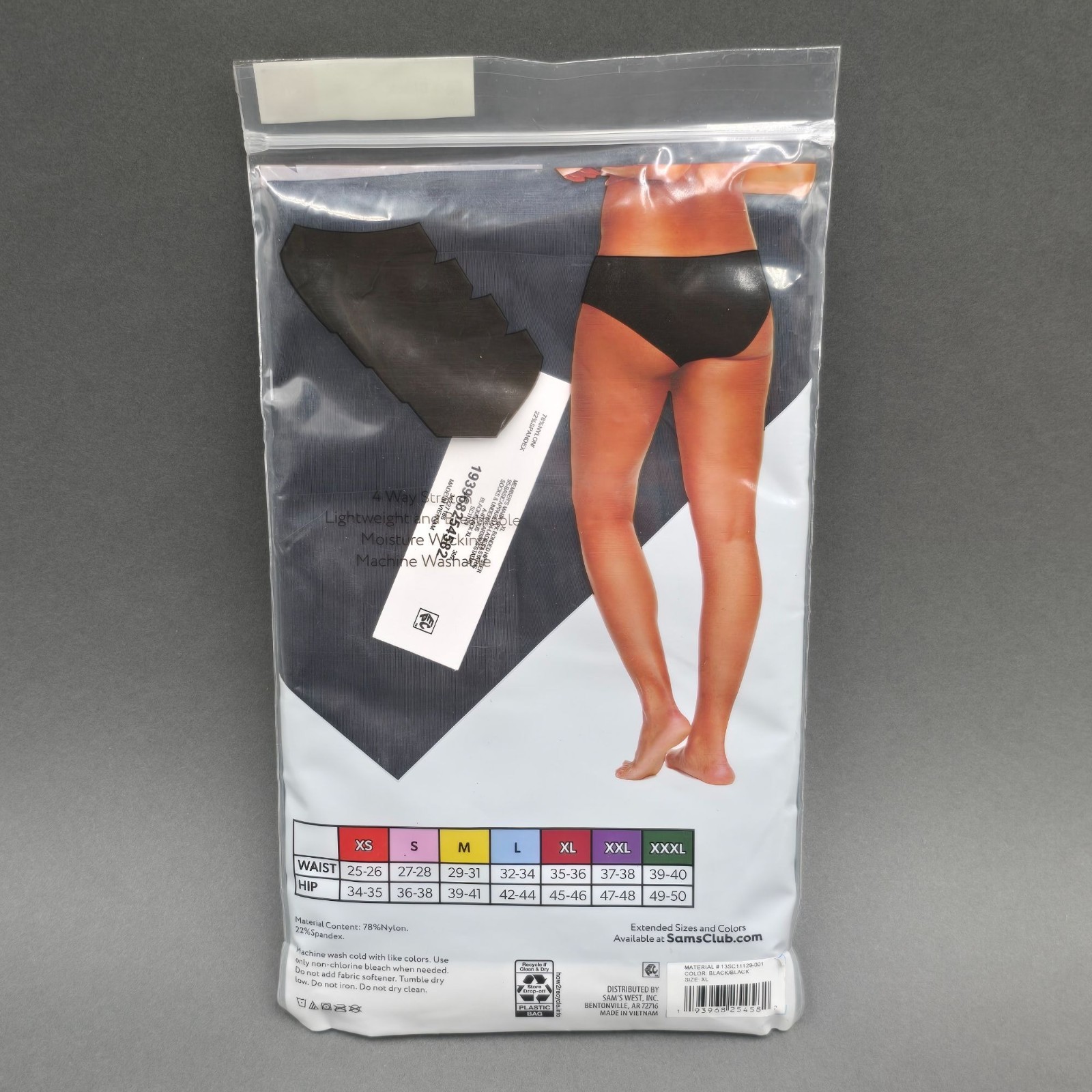 Members Mark Hipster Panties 4-Pack XL Black 4-Way Stretch Breathable