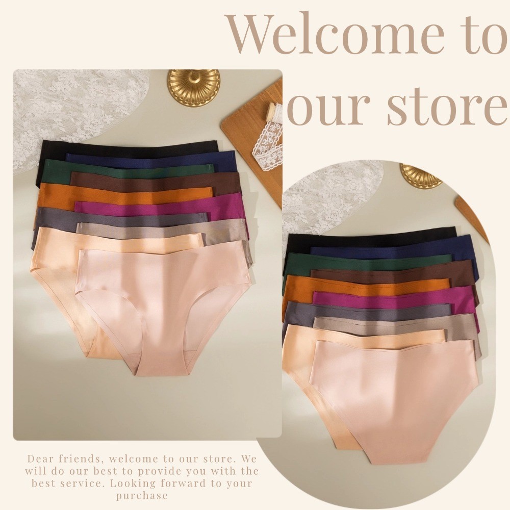 3 Pack Solid Women’s Seamless Bikini Panties Soft Ice Silk Breathable Underwear