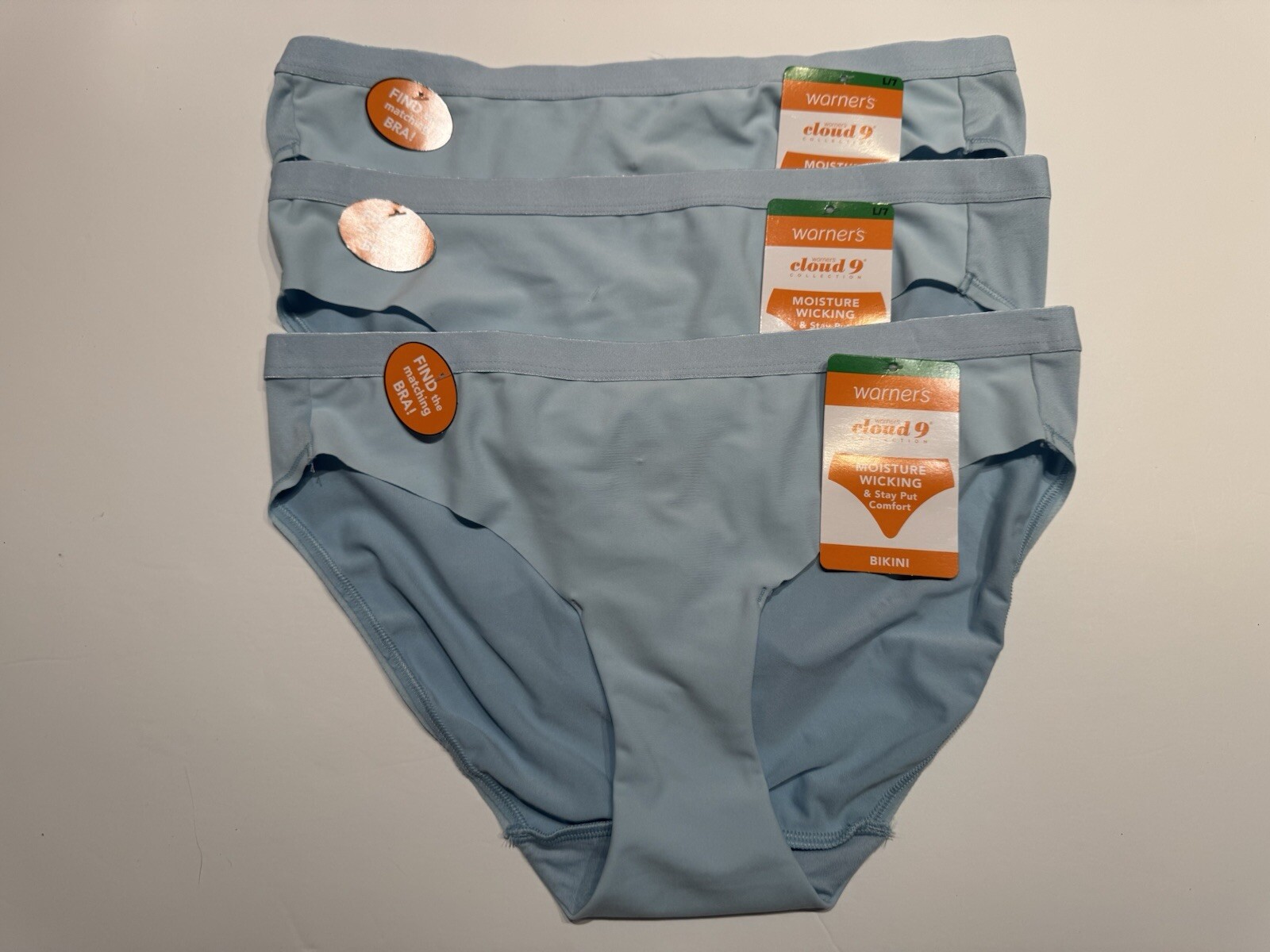 NWT Warners Cloud 9 Bikini Panties RV8101P Size L 7 3 Pairs Blue