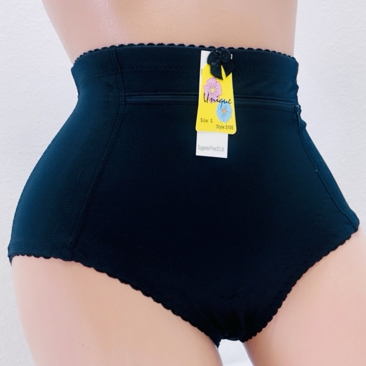 6 HIGH WAIST BRIEFS GIRDLES PANTIES TUMMY CONTROL ZIPPER TRAVEL SAFE POCKET Sz L