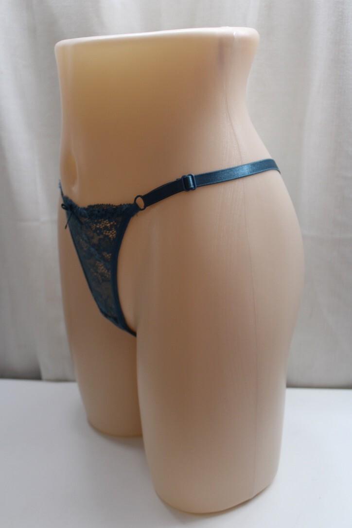 Floral Lace& Bow Strap Thong Panties Semi-Sheer Low Waist Hollow Cotton Lined M