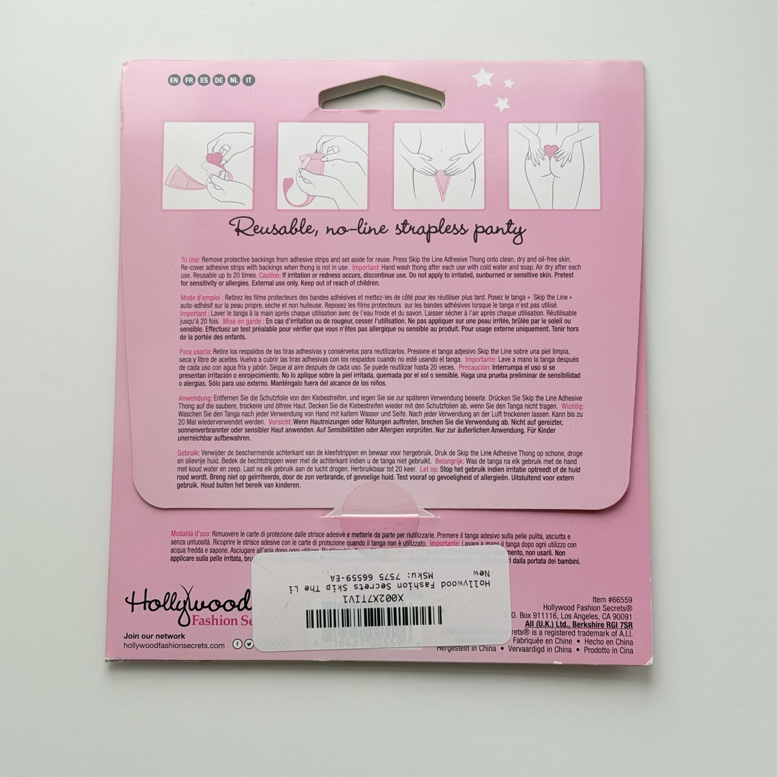 x2 Hollywood Fashion Secrets Skip The Line Adhesive Thong XS-S Reusable Beige