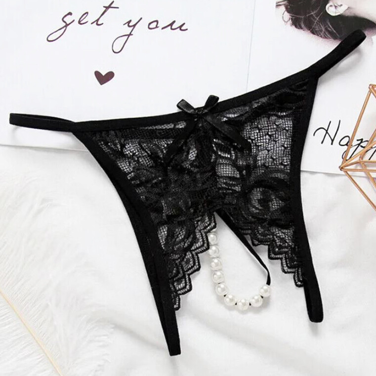 Women Lace Crotchles Thong G-string Pearl Panties Lingerie Underwear T-back