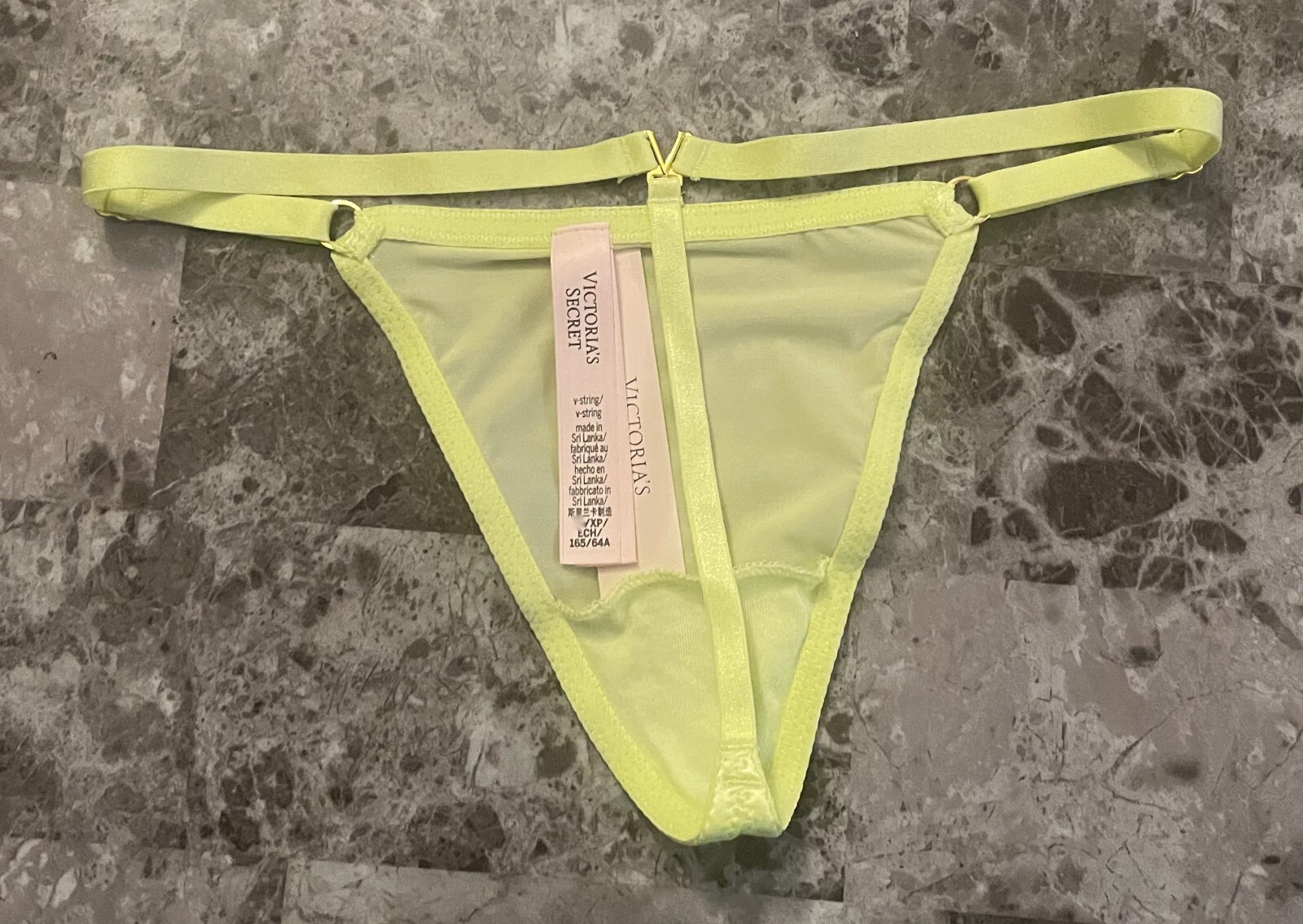 NWT VICTORIA’S SECRET CITRON SATIN SMOOTH GOLD ADJUSTABLE STRAP V STRING PANTIES