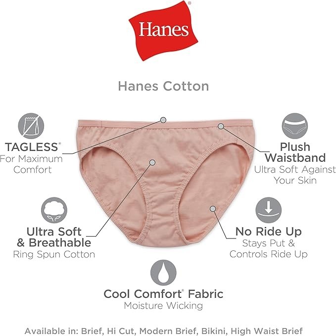 Hanes Cotton Bikini Panties 10-Pack Womens Ultra Soft Waistband Underwear Cotton