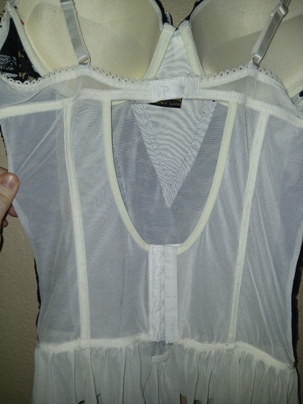 Just Be Sexy White Black corset Dress Lingere Large With Pantie Hose Attachment