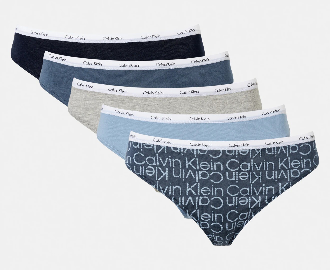 Calvin Klein Women’s Carousel Thongs 5-Pack-Crayon Blue/Shore Line/Charcoal (S)