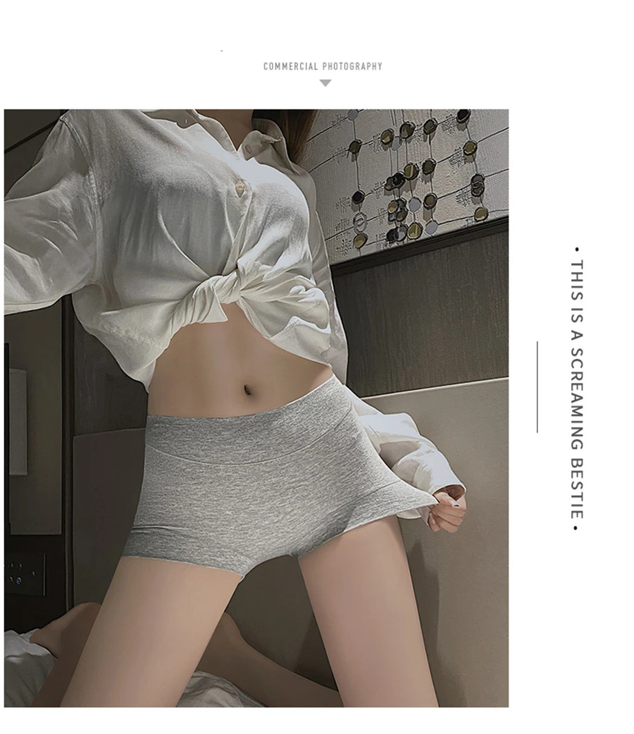 Mid Waist Cotton Panties Seamless Boyshort Solid Color Soft Underwear M-XXL