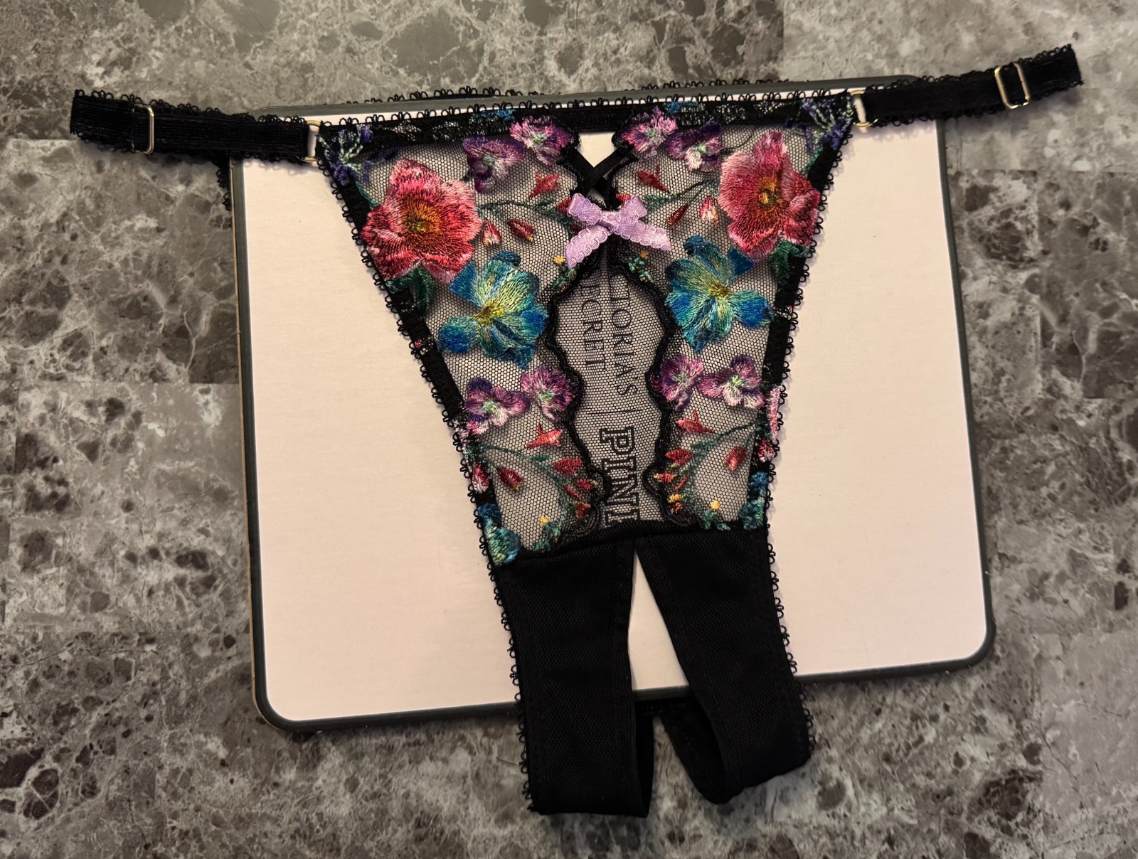 VICTORIA’S SECRET FLORAL ADJUSTABLE STRAP CROTCHLESS MINI STRING BIKINI PANTIES