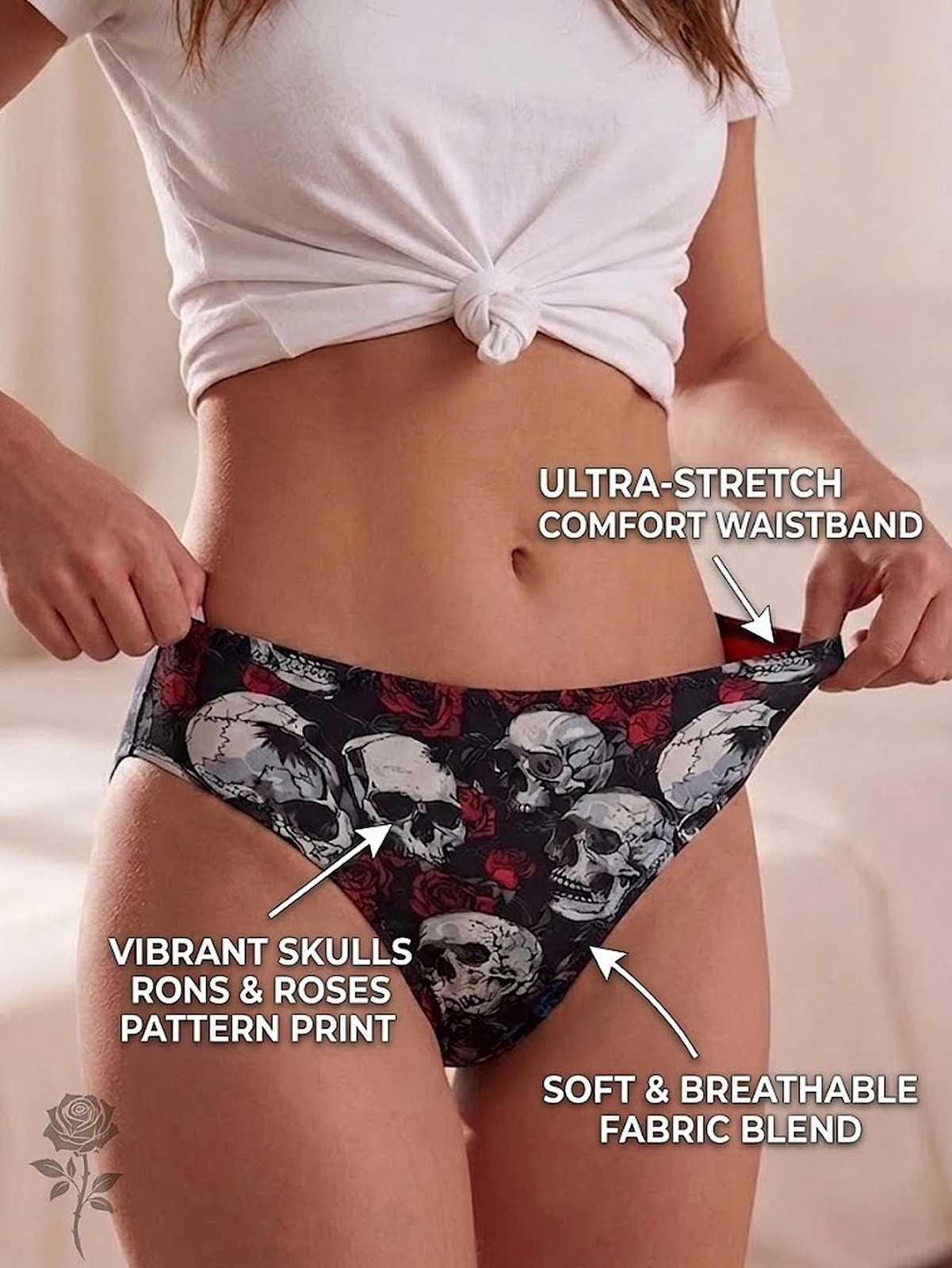 Stylish Mid-Rise Women Panties Gothic Skull Seamless Underwear Soft Breathable R
