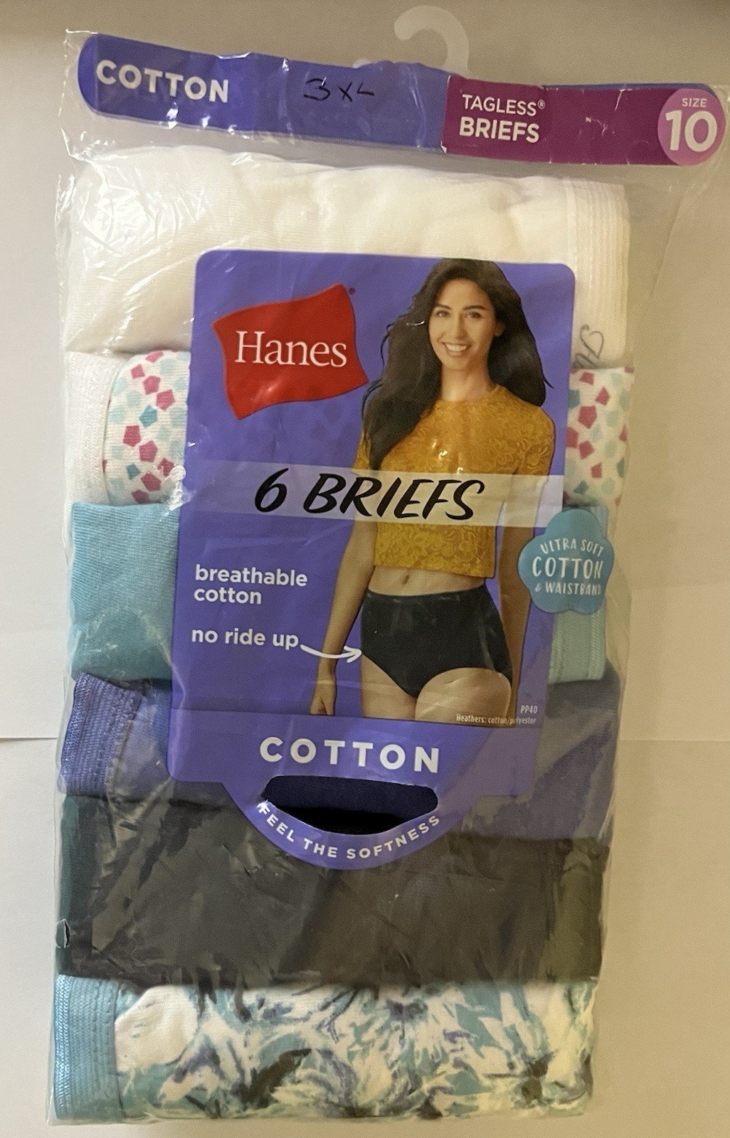 NEW SEALED 6 pair Women’s Panties UNDERWEAR 10/3X HANES BRIEFS COTTON HIP 46-47″