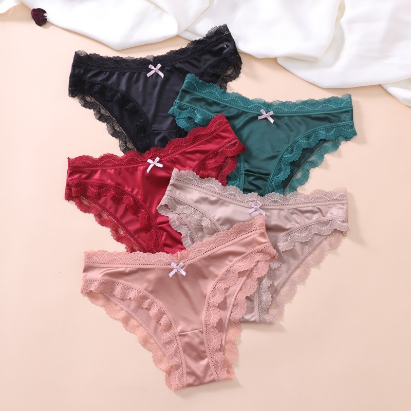 5 Pack Lot Sexy Ladies Womens Satin Panties Underwear Briefs Lace Lingeries Soft