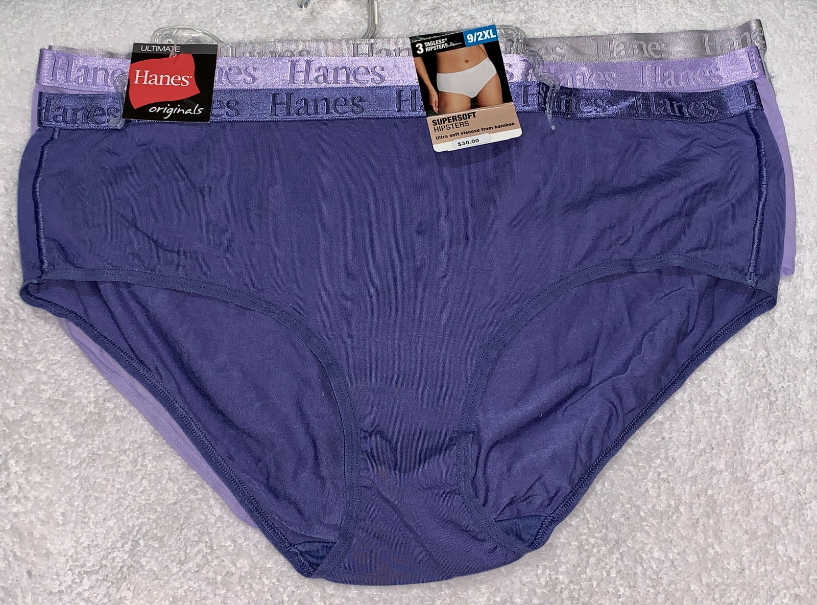 HANES 3 Pk Ultimate Supersoft Violet Lavender Silver Hipster Panty Womens 2XL 9