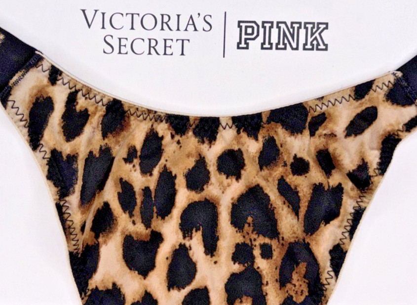 Victoria’s Secret Sexy NWT Medium Leopard Print Spellout Shine Strap Thong Panty