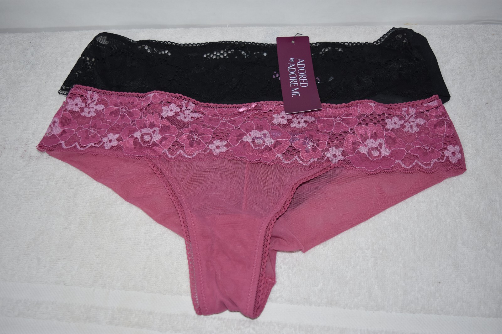 2 NWT Adorned Adore Me Textured Lace Mesh Cheeky Panties Lot Satin Bow 2X XXL