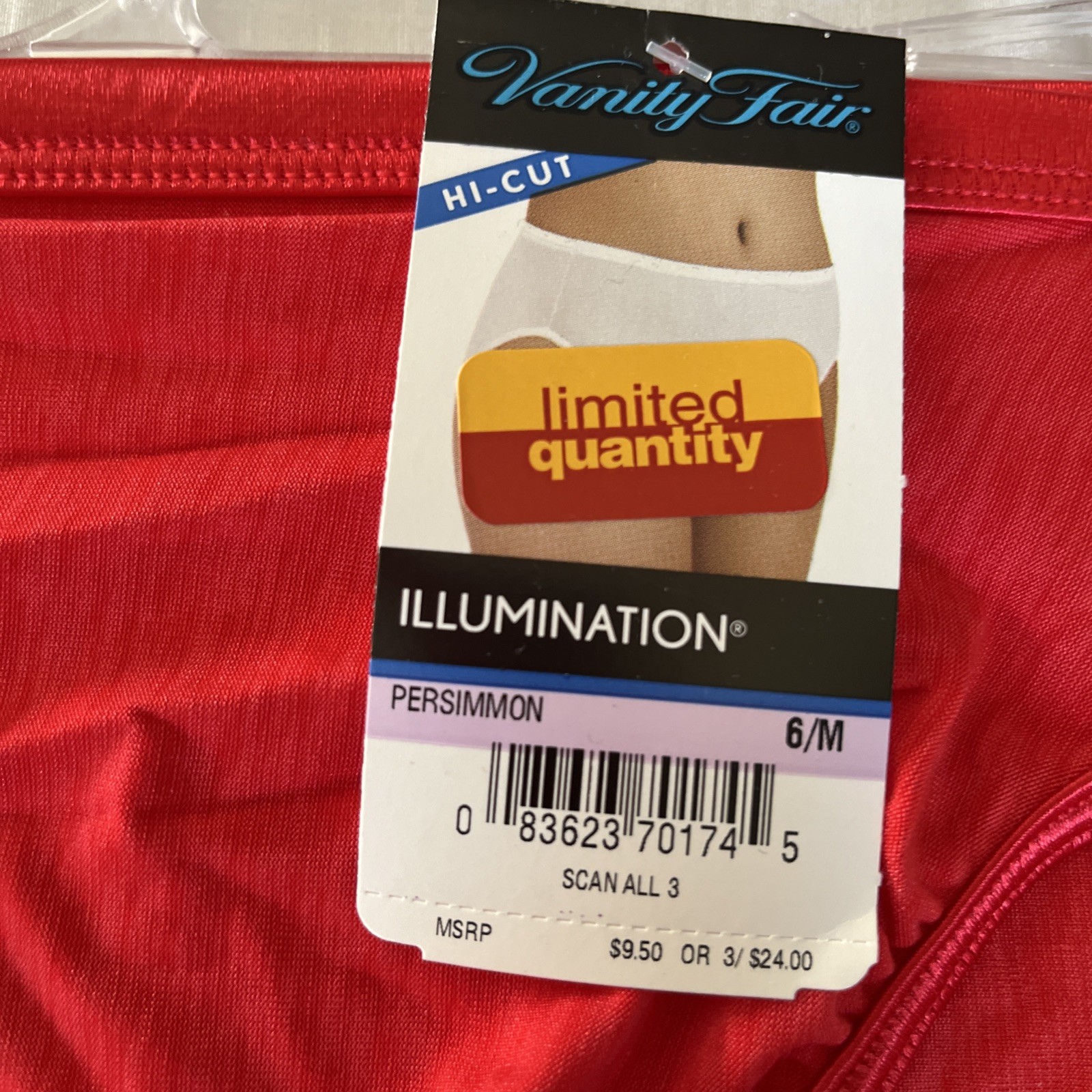 NWT VANITY FAIR Illumination High Cut Brief Panty 6/M Red