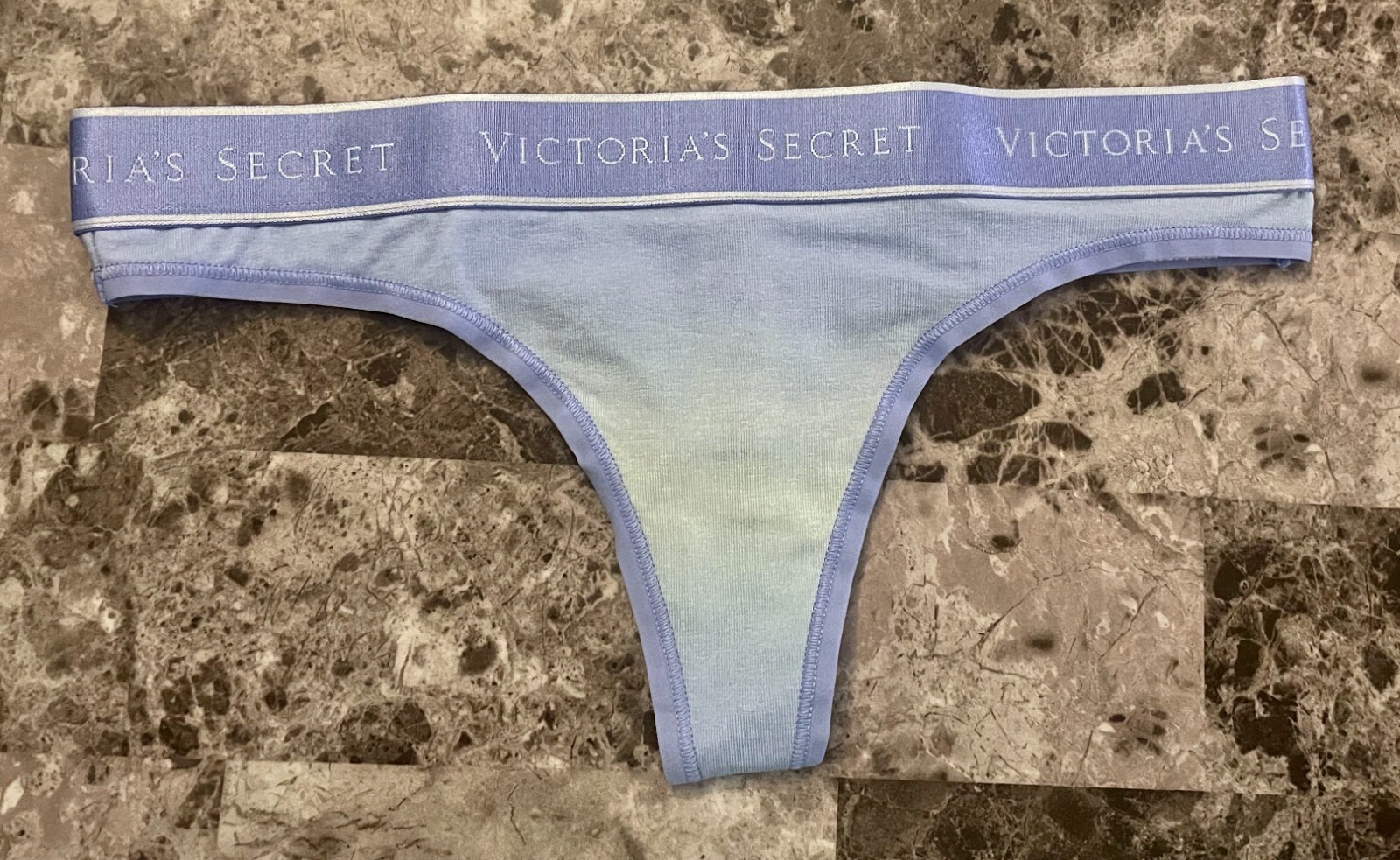 NWT VICTORIA’S SECRET BLUE LIGHT GREEN OMBRE THICK LOGO BAND THONG PANTIES