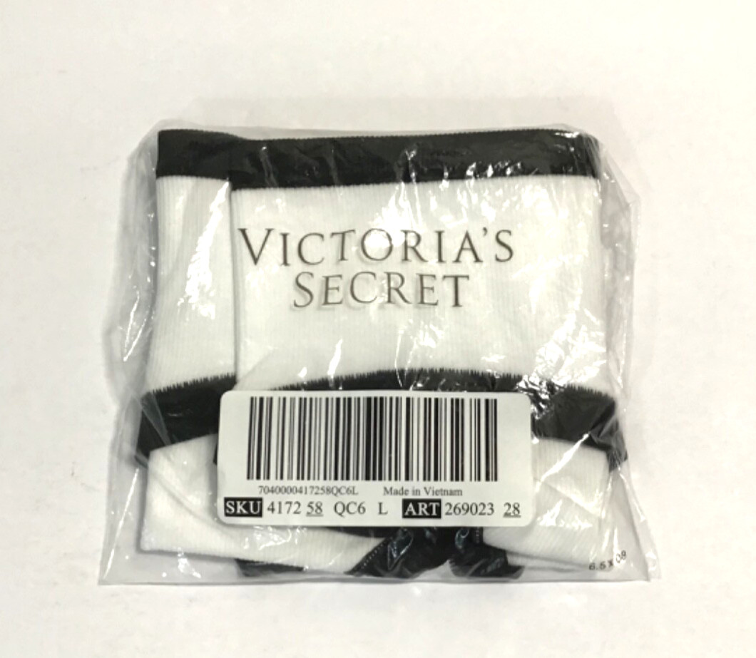 Victoria’s Secret Pink Seamless Hiphugger Panty White w/ Black Ribbed Large NEW