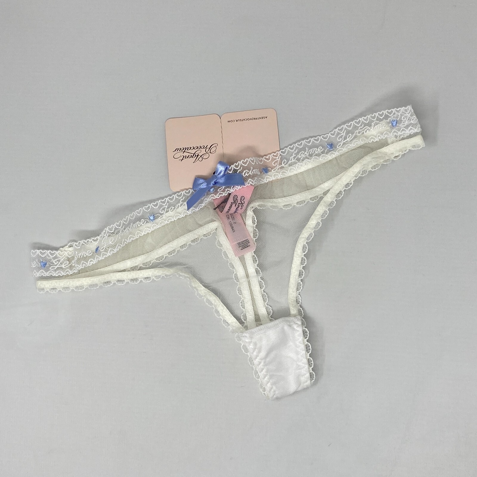 Agent Provocateur Edita White Baby Blue “Je Taime” Thong AP2 Small NWT