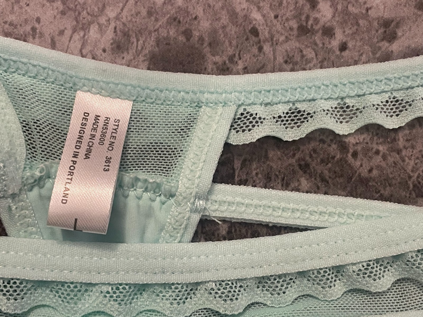 NWOT UNBRANDED LARGE AQUA SMOOTH LACE RUFFLE MESH STRAPPY RARE V THONG PANTIES