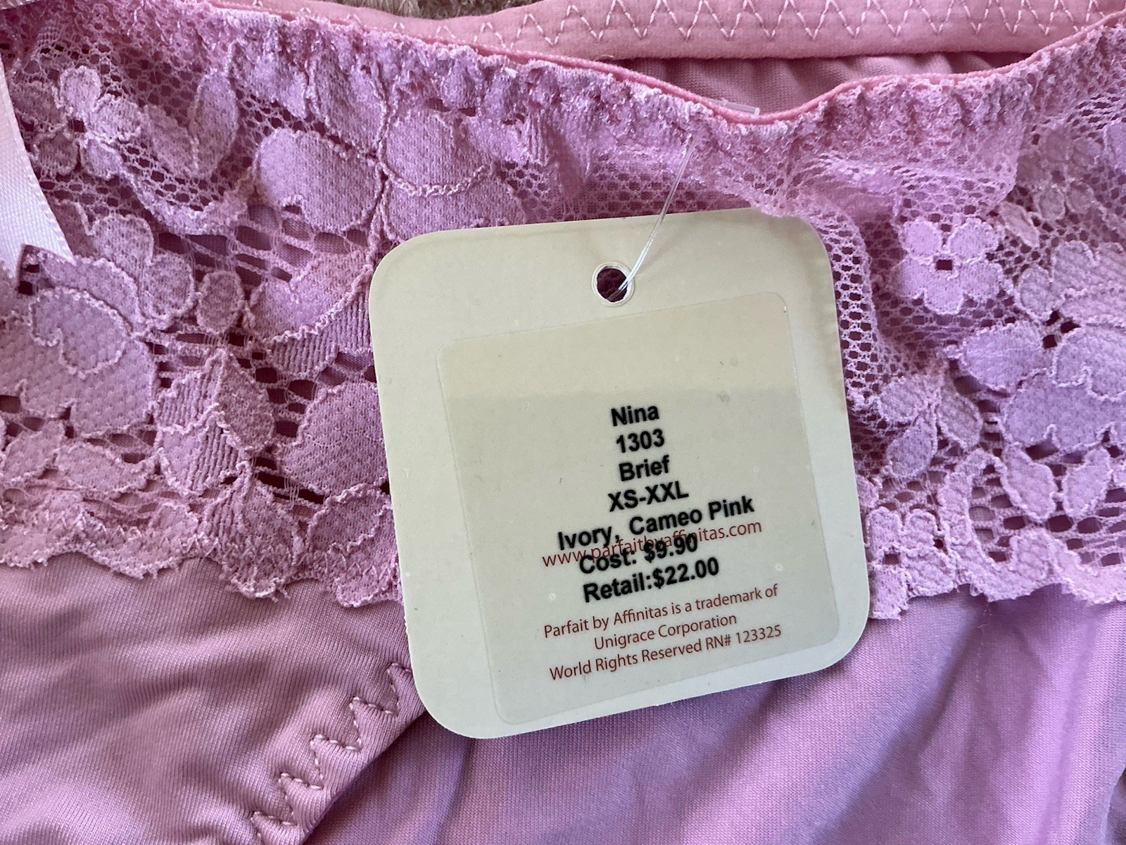 WOMEN’S ‘PARFAIT’ ROSE ‘BRIEF’ SZ-M UNDERPANTS (SAMPLE)