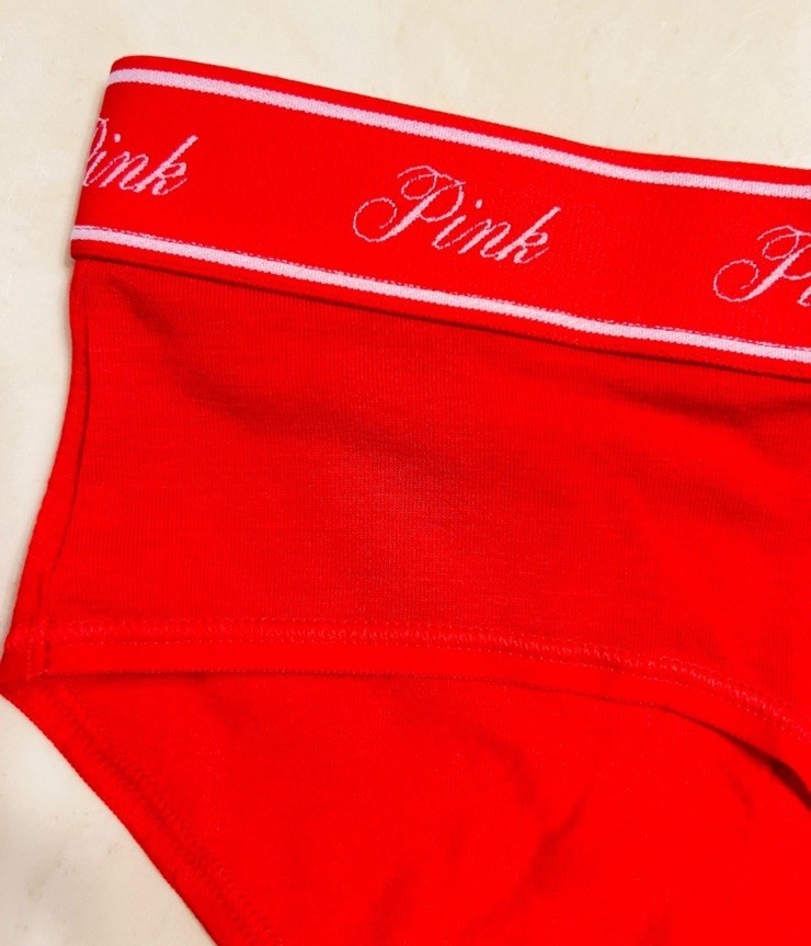PINK VICTORIA’S SECRET Cotton Hiphugger Panty Red PARTY IN THE USA Graphic L
