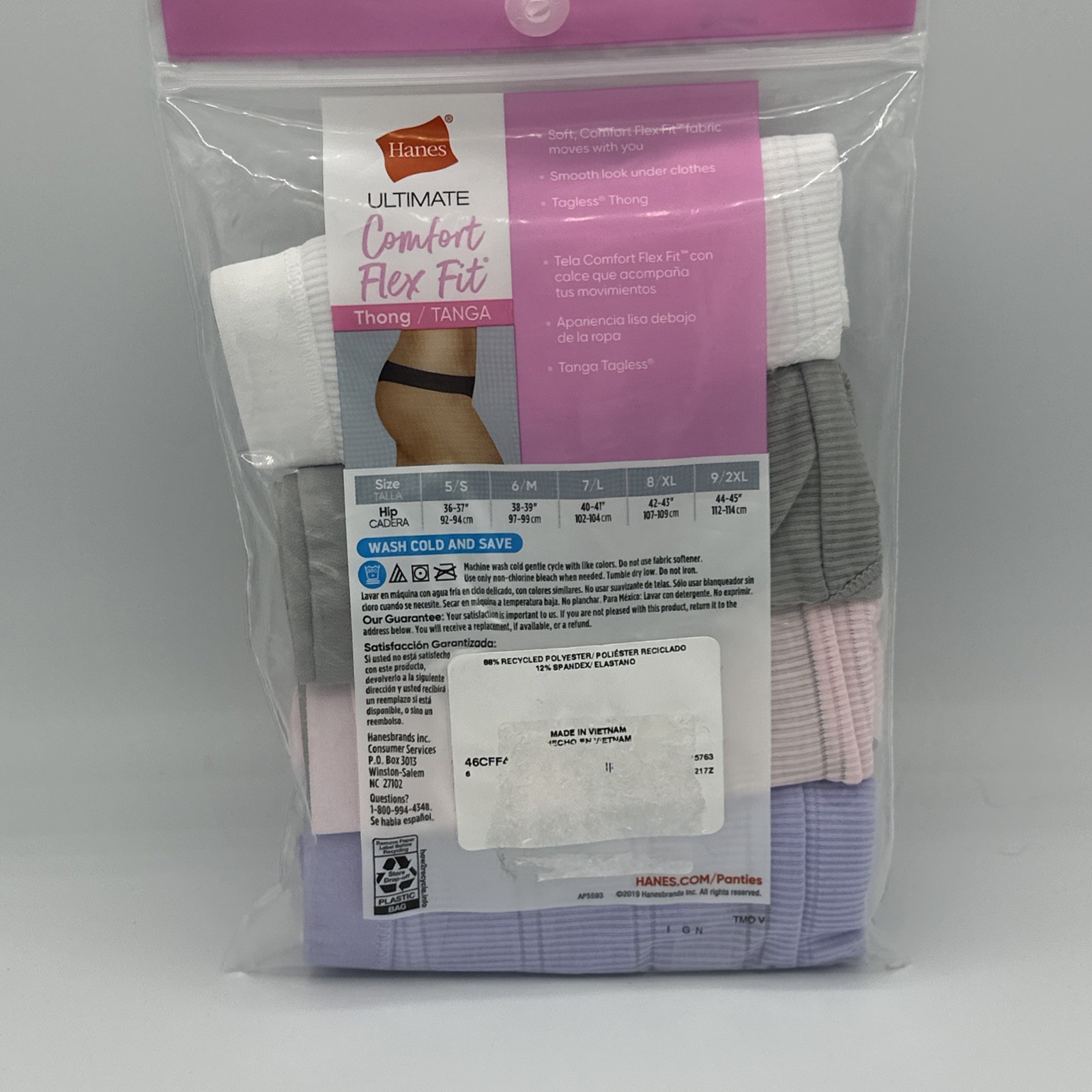 Hanes Ultimate Comfort Flex Fit Thong Panty Size 6/M 4-Pair 46CFF4 Purple Grey