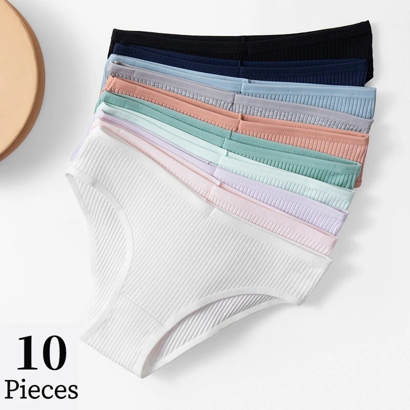 10 uds ropa interior de algodón a rayas, cómoda, transpirable y sexy para mujer