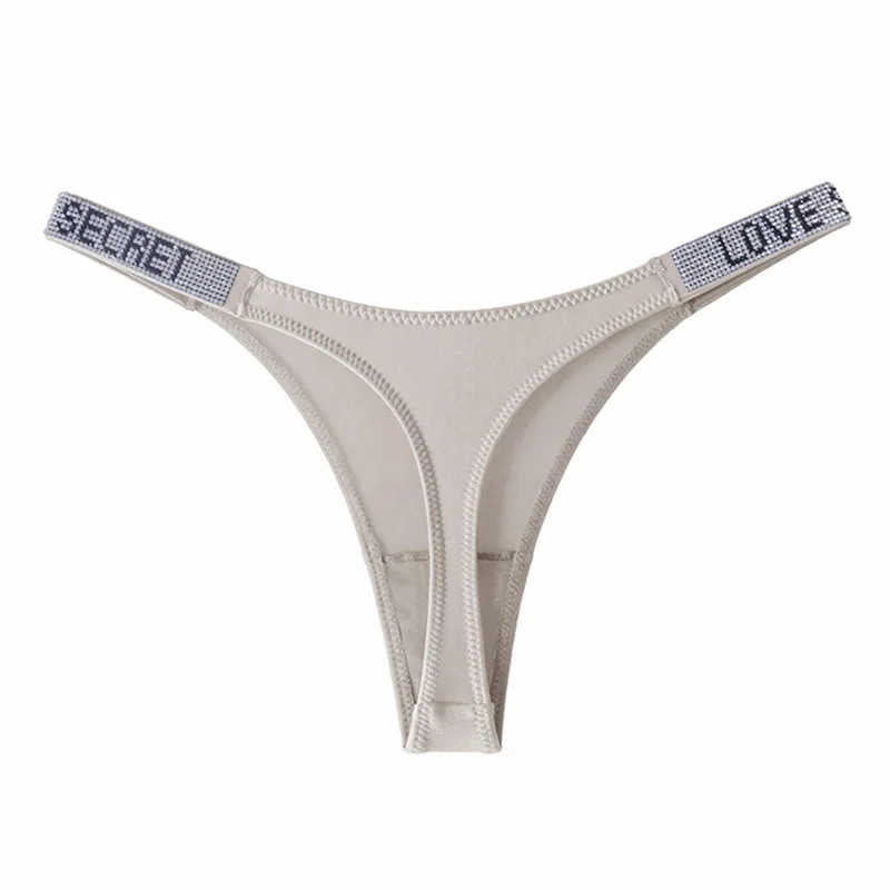 Low Rise G String Panties Rhinestone Letter Stretch Underwear Women Panty