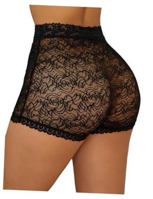 Women’s Plus Size Sheer Lace Boyshorts Underwear Sexy High 4X-Large Plus Black