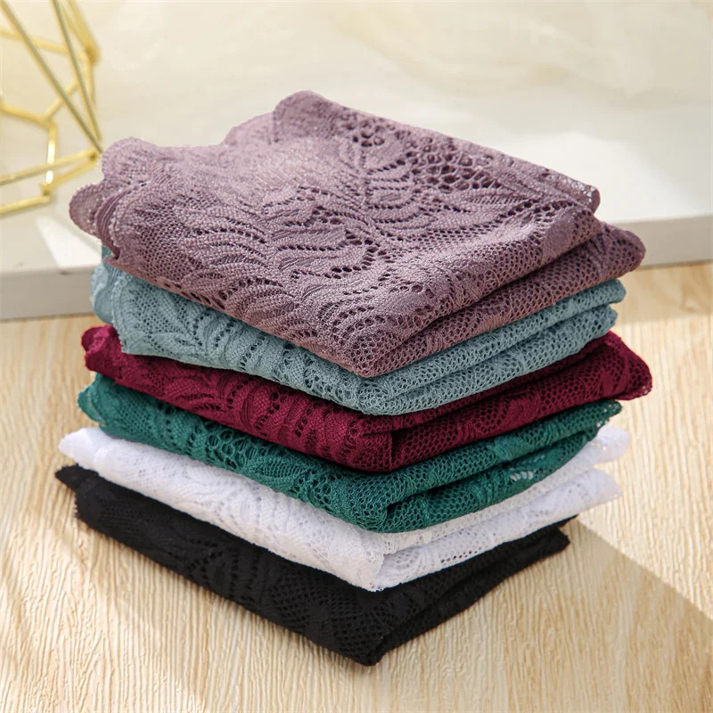 Lace Boyshort Panties Low Rise Breathable Hollow Out 4PCS Women Underwear