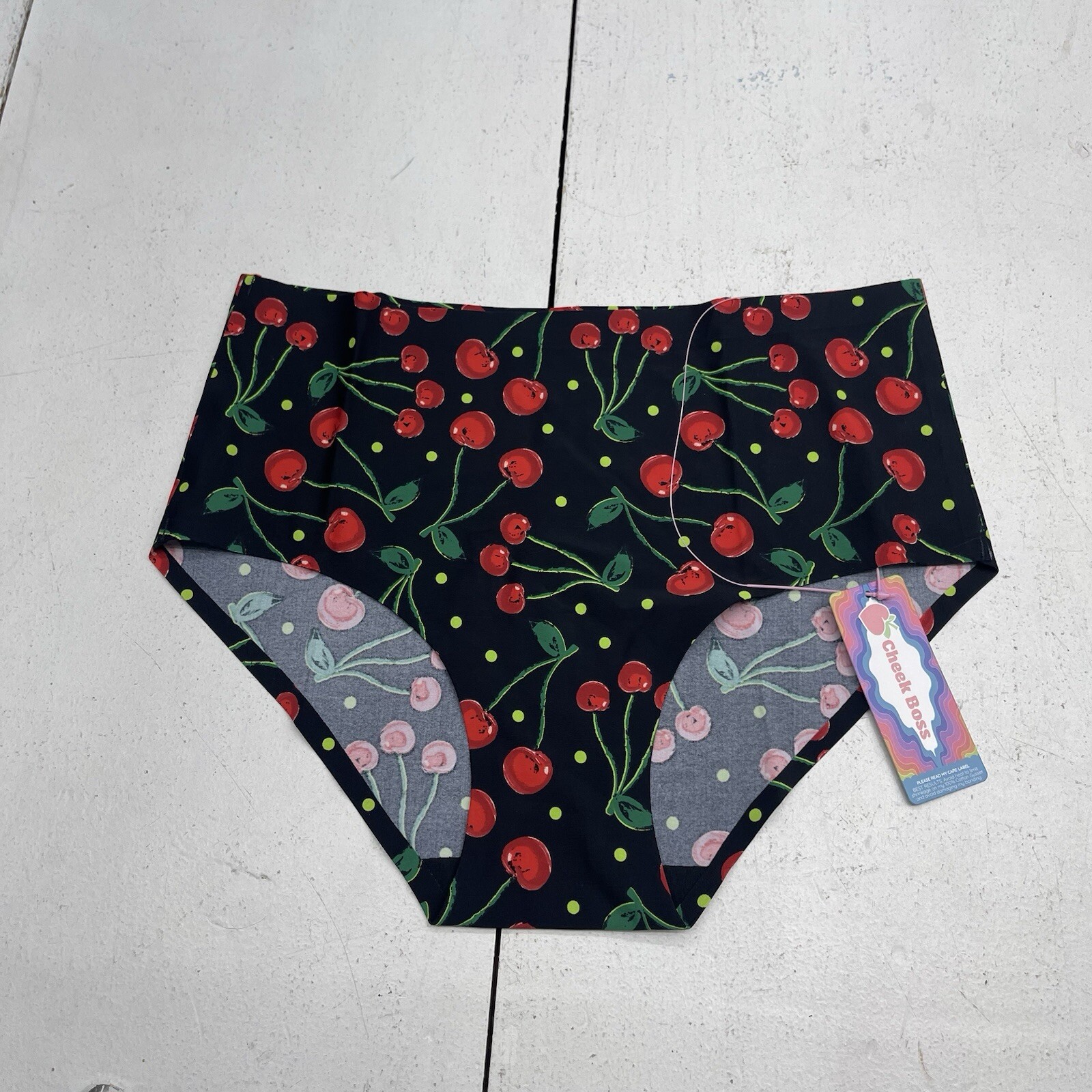 Cheek Boss Black Very Cherry Printed Brief Panty Women’s Size Large