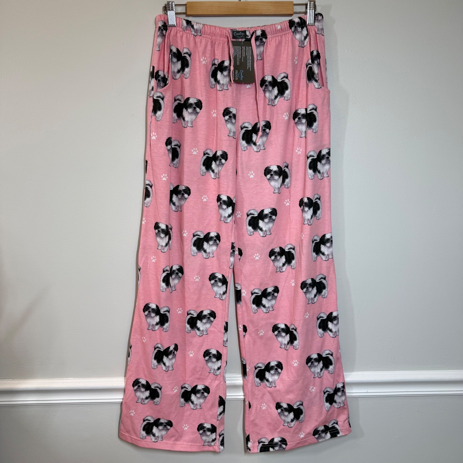 Comfies Shih Tzu Pajama Pants Womens M Pink Dog Print Lounge Sleep Pants NWT