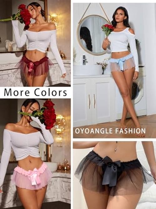 Women’s Mesh Babydoll Lingerie Cute Bow Tie Ruffle Lace Trim Thong Small Pink