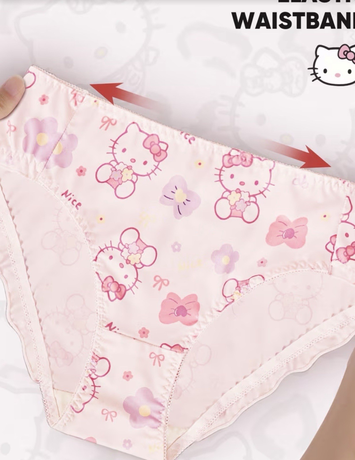 Women’s Teens Hello Kitty Cartoon Kawaii Briefs Stretch Fuchsia Pink White 3pk S