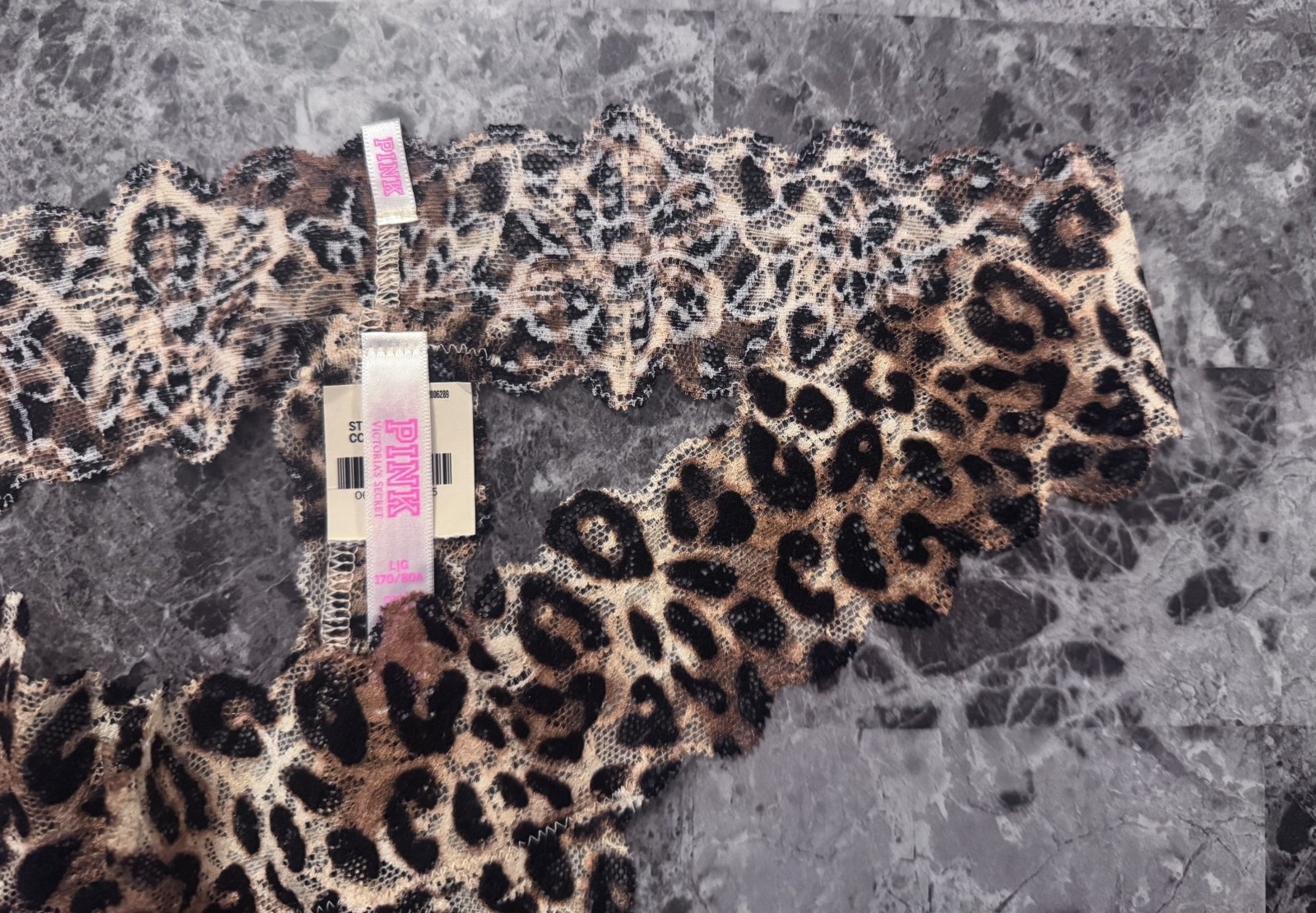 NWT VICTORIA’S SECRET PINK LARGE LEOPARD CHEETAH LACE RARE THONG PANTIES