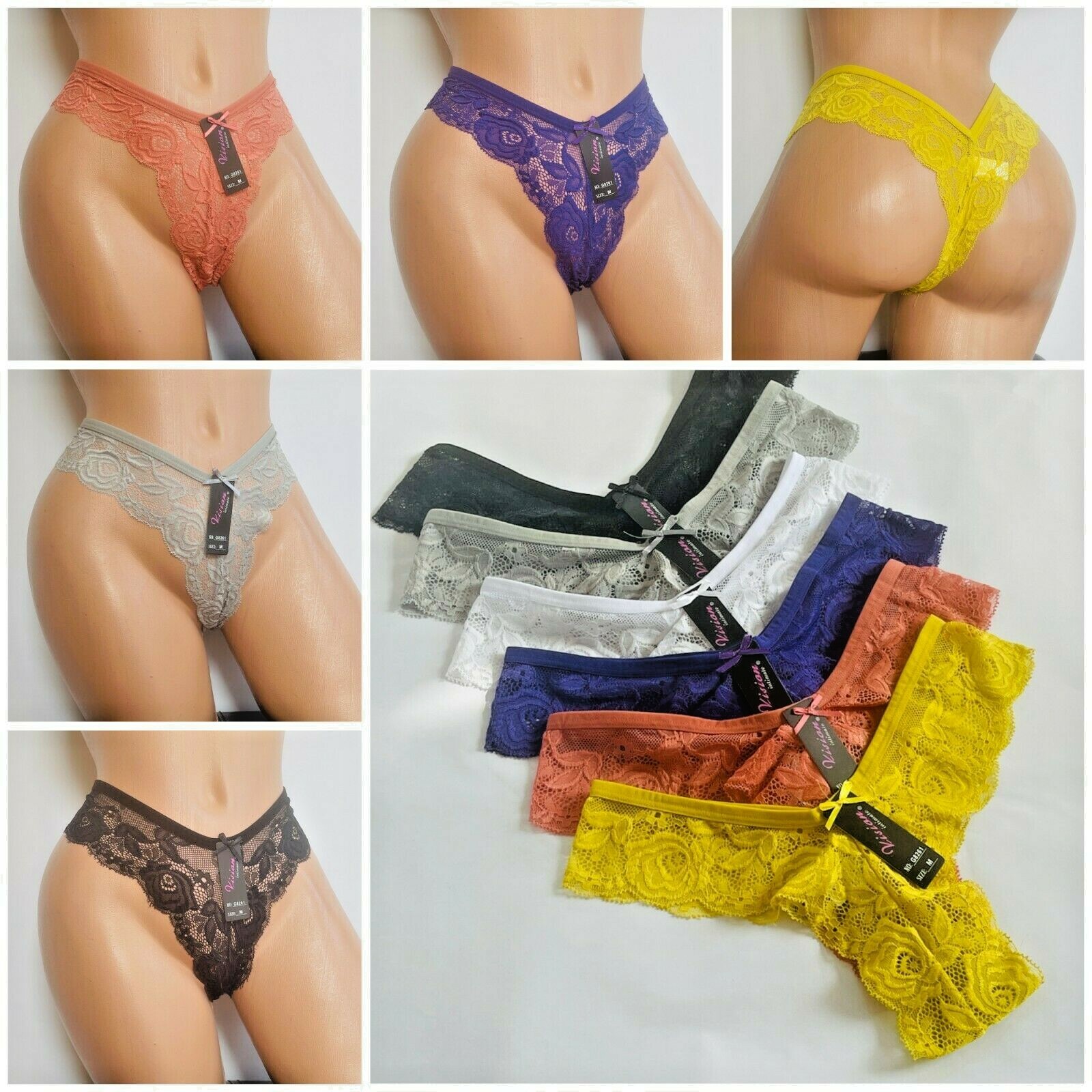 6 Pack Womens Sexy Lace Low Cut Thongs Panties G-string Underwear Lingerie S-XL