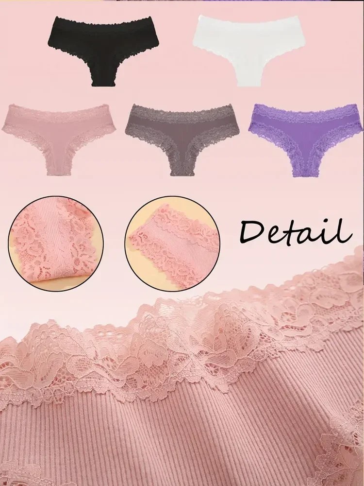 3PCS Bragas Mujer Encaje Algodón Patchwork Suave Ropa Interior S-XL
