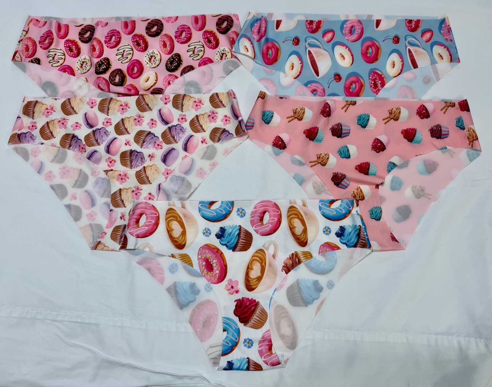 SHEIN OR TEMU BRAND NEW 5 PR DONUTS CUPCAKES COFFEE UNDERWEAR PANTIES WOMENS L
