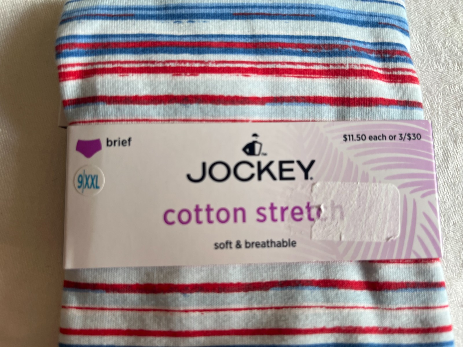 Jockey Sz9XXL Cotton Spandex Stretch Red White Blue Stripe Brief Panties NIP