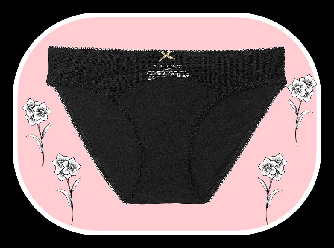S NOIR Dk Black Dot Mesh Gold Bow Stretch Cotton Victoria’s Secret BIKINI Panty
